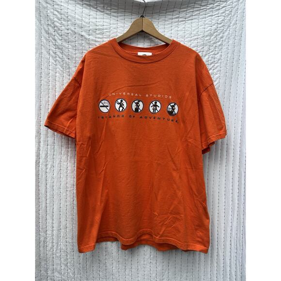 Vintage Universal Islands Of Adventure T-shirt Orange Rare Ride Description XL - Picture 1 of 9